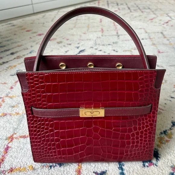 Tory Burch Lee Radziwill Embossed Small Double Bag in Roma Red - Picture 1 of 15